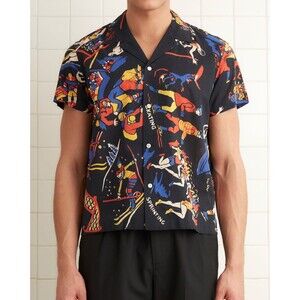 Bode Pastimes Short Sleeve Men's Shirt Printed Cotton Buttondown M NEW 284653